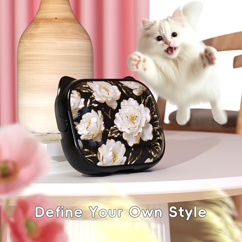 Image of for AirPods Pro 2 Case with Cleaning Kit, Cute Cat Ear Print Design & Cute Buckle for Girls, Phone Holder & Top Safe Lock Buckle Design for AirPods Pro 2nd /1st Gen case, Black Peony