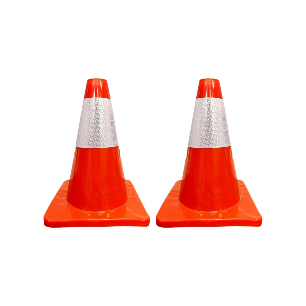 Berry 30CM PVC Safety Cone | Flexible Orange Traffic Cone with Reflective Collar | Durable Training Cone for Parking, Driveways, Sports Training & School Use | Stackable Traffic Pylon - Set of 2