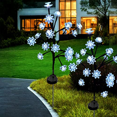 Solarlampen für Außen Garten, ZQX 2 Stück LED lotus Solarleuchten für Außen Deko,Wasserdicht Gartendeko Solar Stehend Lichter für Garten Balkon Hof Fest Terrasse(Kaltes Weiß) Cover