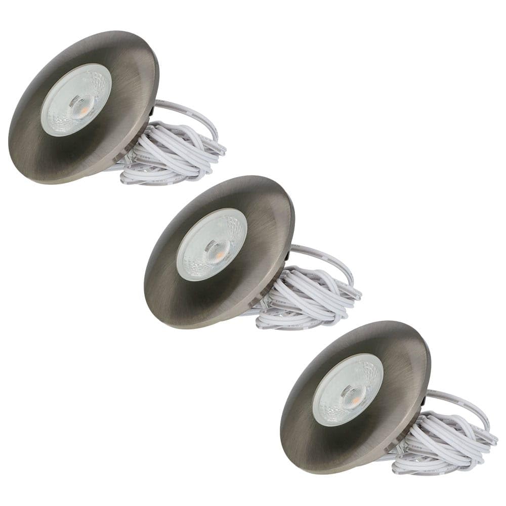HOFTRONIC - 3er LED Einbaustrahler 230V Pavo Dimmbar Edelstahl 2700K Warmweiß Einbaustrahler Flach (Einbautiefe 12mm) LED Deckenleuchte IP44 für Badezimmer, Küche - Mini Möbeleinbauleuchten