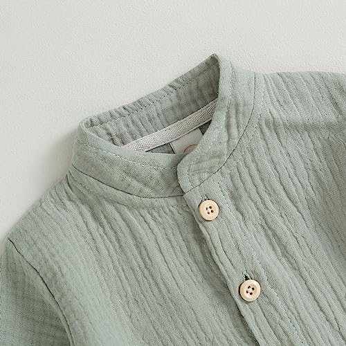 Image of VISGOGO Toddler Boy Linen Outfit Baby Boy Fall Winter Clothes Set Button-Down Shirt Tops Cotton Linen Pants 2PCS