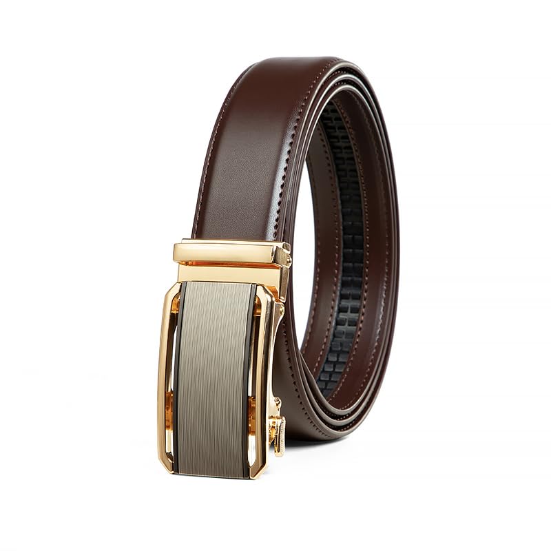 Image of Drowsmen Leather ratchet belt 1 3 /8 inch with Click Sliding Automatic Buckle, Adjustable belt Trim to Fit