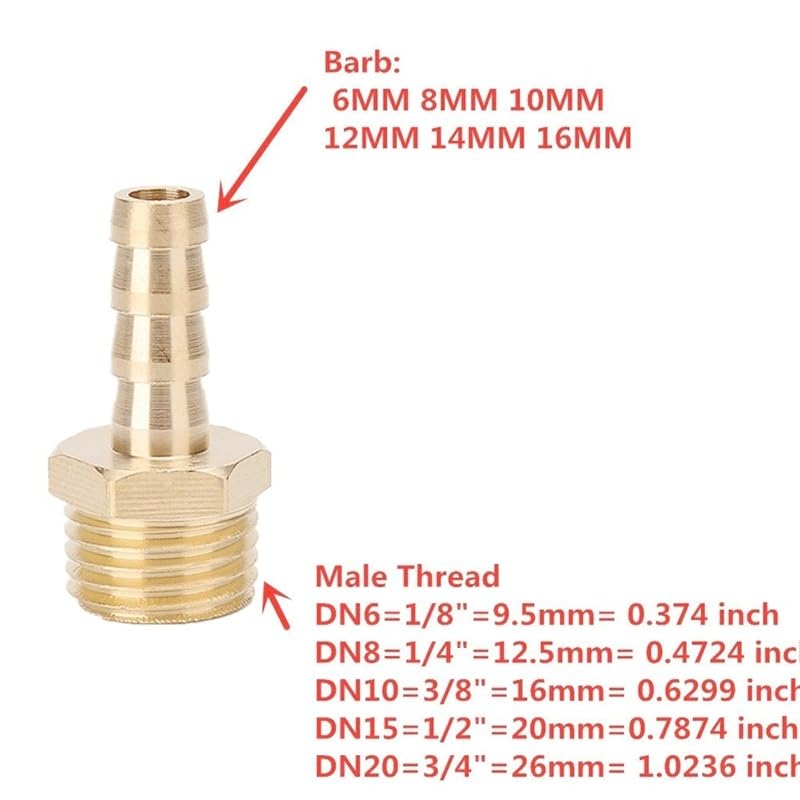 Złącze męskie z końcówką do węża 8 mm z mosiądzu - Trwały adapter męski BSP do samodzielnych projektów hydraulicznych(1/4Inch)