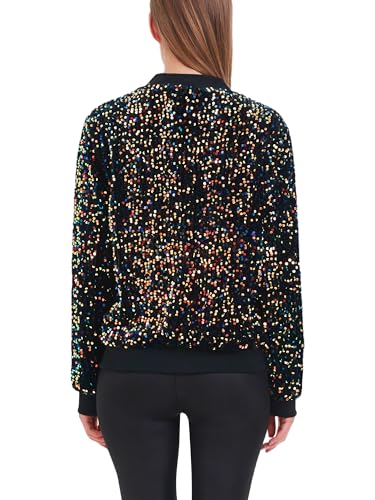 Anna-Kaci Velvet Long Sleeve Sequin Glitter Bomber Jacket Zip Night Out Blazer3