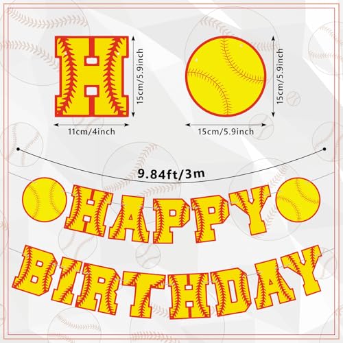 Image of Supervitae Happy Birthday Banner Softball, Softball Birthday Banner, Softballs Party Hanging Decorations Sport Theme Party Supplies for Softballs Player Gift Sport Parties Favors Decoration
