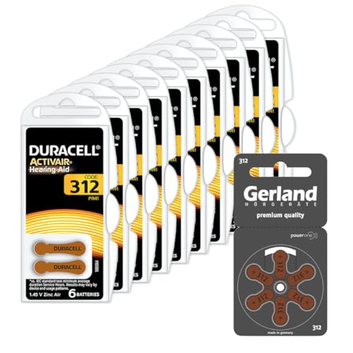 Duracell Activ Air 312 braun 60 Stück (10x 6er Blister) - Hörgerätebatterien + 6er Blister Gerland TFT 312