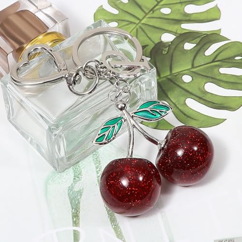 Heart-Shaped Keychain with Initial A-Z and Cherry Charm Bag Charms for Women,Car Accessories