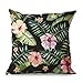 QVOOD Poszewki na poduszkę z tropikalnymi liśćmi, kwiaty, len, dekoracyjna, na sofę, do samochodu, sypialni, domu, biała, 45 x 45 cm