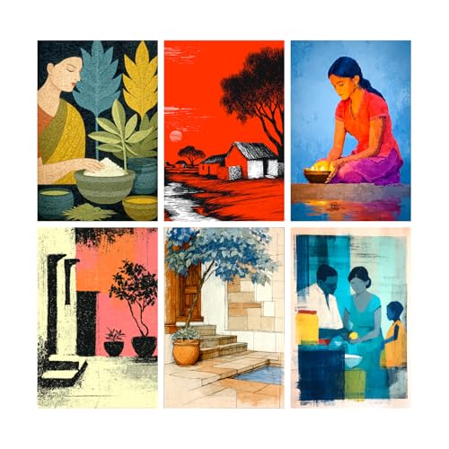 Image of SiddArtify Bohemian Wall Art Prints Set - Vintage People Poster Decor for Living Room Bedroom Office - 12x18 inch Board Pack of 6