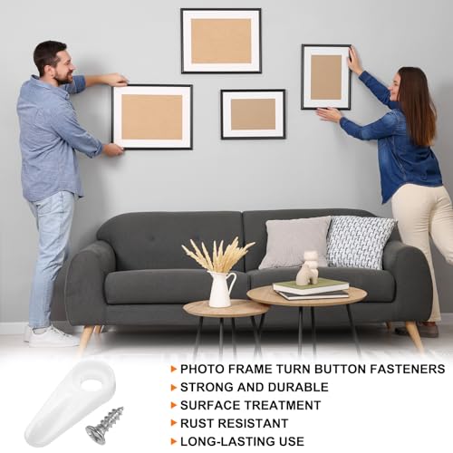 Image of HARFINGTON 50Pcs Picture Frame Backing Hardware Clip with 50Pcs Screws Turn Button Fasteners Set Picture Turn Backing Clips for Craft Hanging Picture Drawing, Pure White