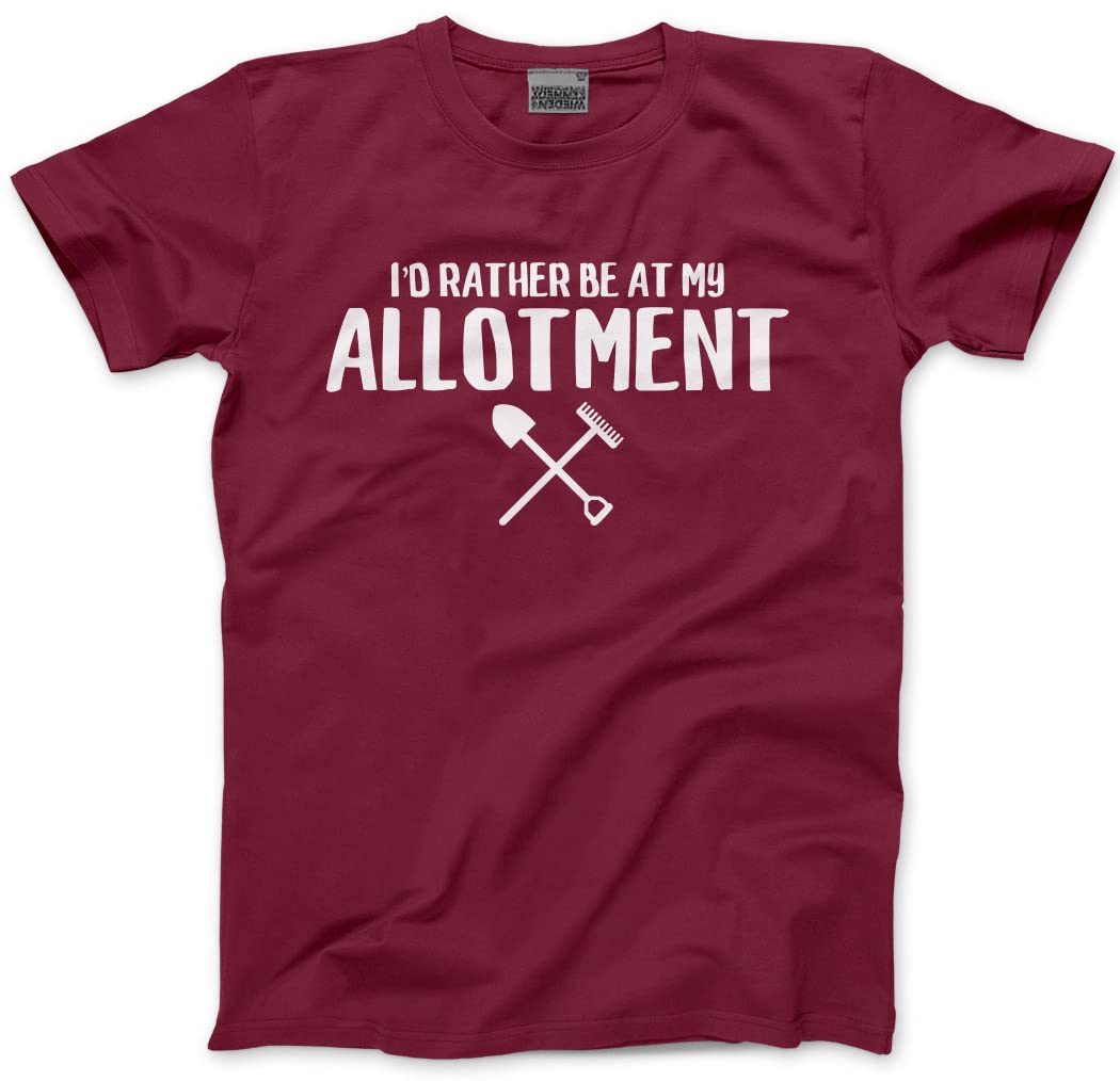 Hotscamp Unisex Maroon I'd Rather Be At My Allotment T-Shirt - Funny Gardener Shed Love My Garden Owner Gardening Vegetable Patch - S