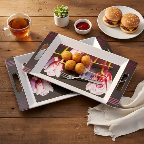 Image of U.P.C Tray Set for Serving Snacks, Multi-Use Nashta Plate & Kitchen's Tea Tray, Perfect Tray Sets for Hosting Guests at Home, Serving Tray Set of 2, Trays for Kitchen. (VIL63)