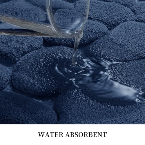 Image of YIHOUSE Memory Foam Bath Mat Cobblestone Bathroom Rugs Super Water Absorbent Bath Mats for Bathroom Machine Washable Bath Rugs(17x24,Dark Blue)