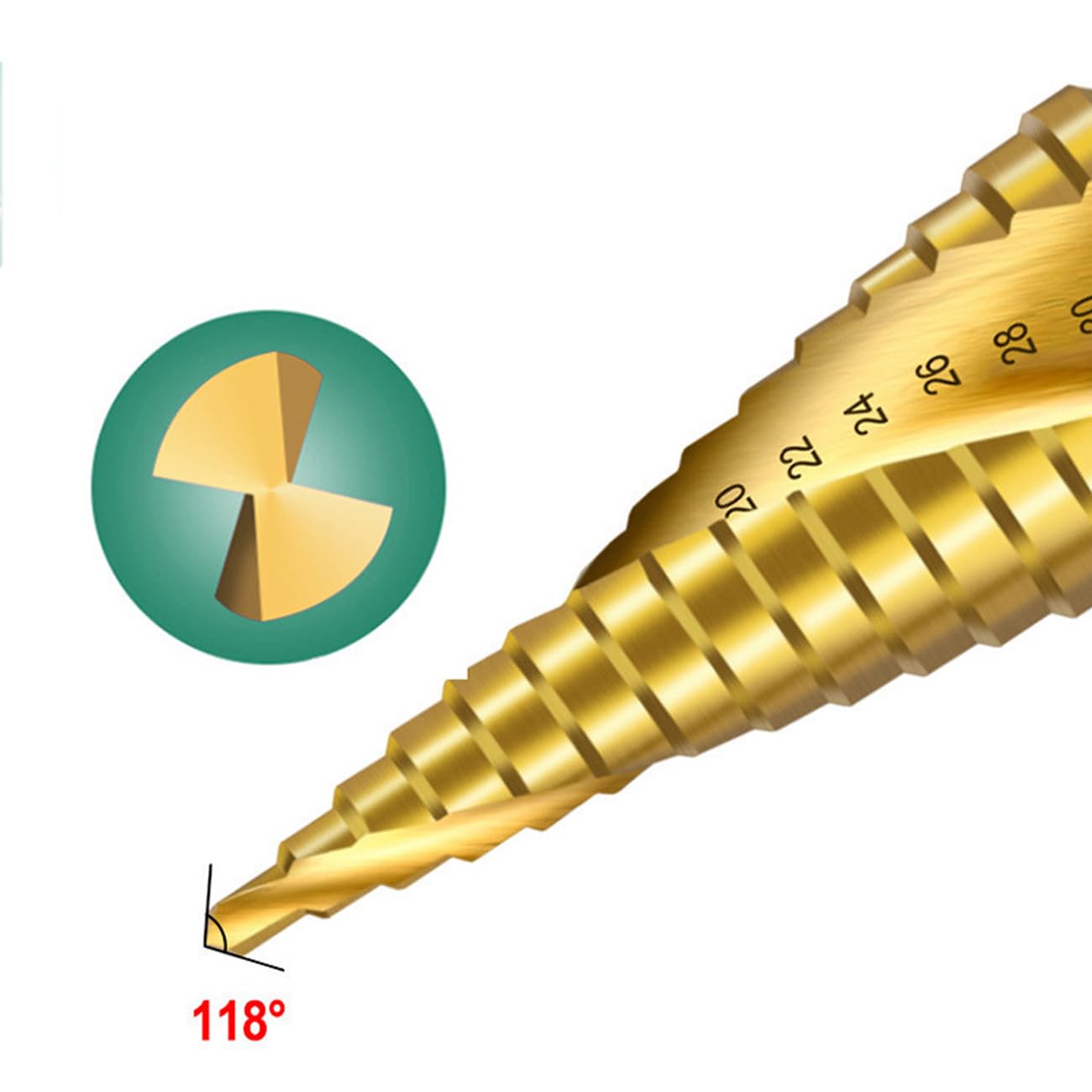 Juego de 3 brocas escalonadas en espiral, HSS Titan, eje hexagonal, 4-12/20/32 mm para carpintería y herramientas de perforación para metal