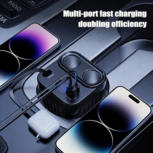 Cargador rápido de coche de 2 puertos y cable retráctil 60W 2