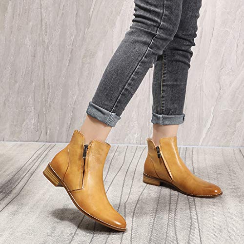Image of Mona flying Womens Leather Ankle Boots Dual Zippers Low Heel Short Booties