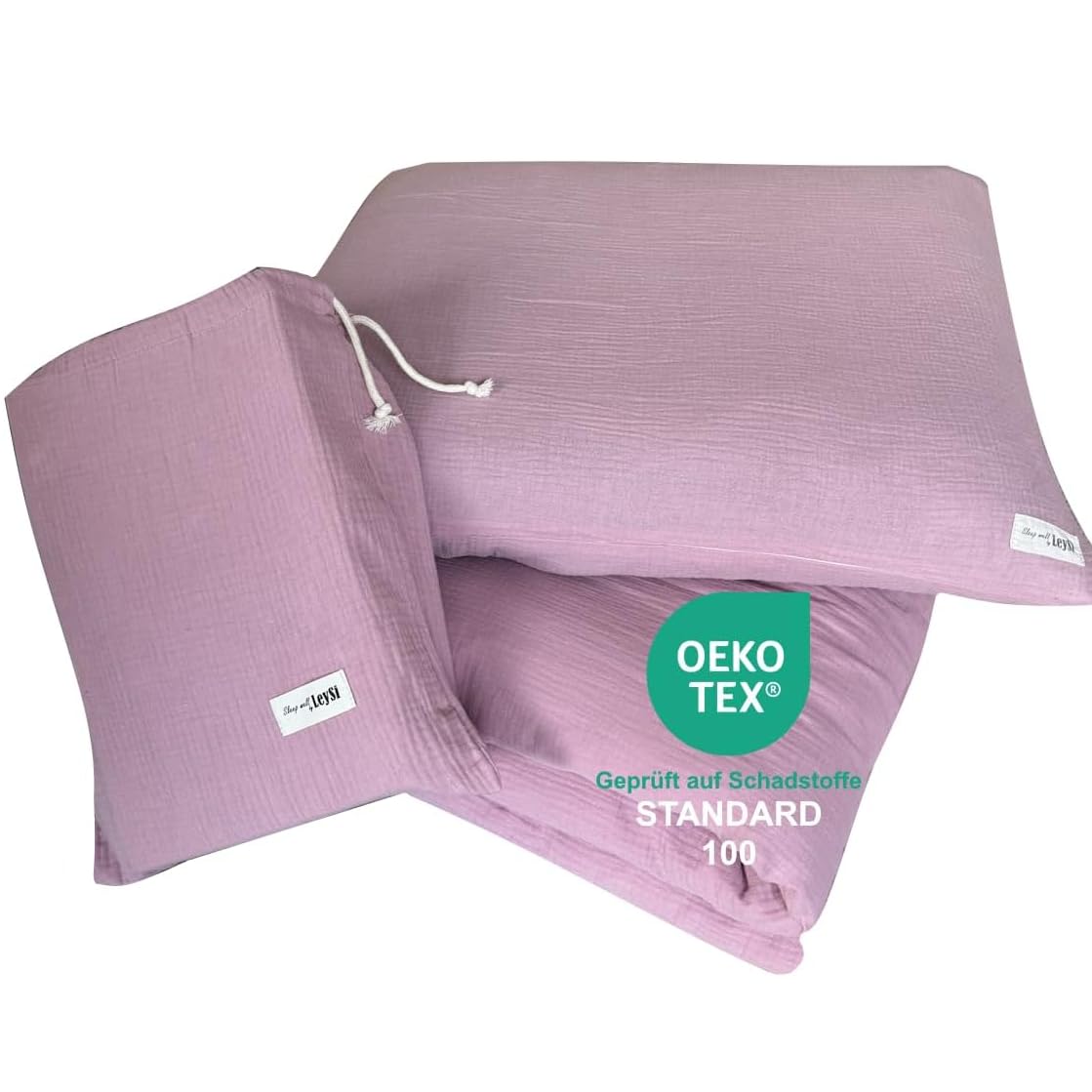 Set Biancheria Letto In Mussola Di Cotone Biologico 2 Pezzi - Copripiumino 135x200 Cm E Federa 80x80, Certificato ÖkoTex