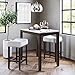 Nathan James Viktor 3 Piece Dining Set, Heigh Kitchen Counter Pub or Breakfast Table with Marble Top and Fabric Wood Base Seat, Gray/Dark Brown