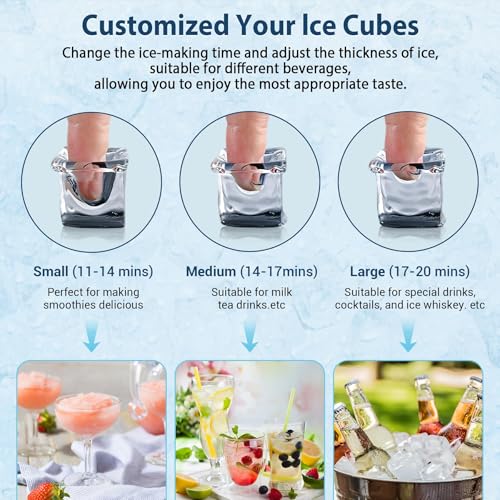 Image of Commercial Ice Maker Machine with 20 Storage Bin, 100Lbs /24H, 36Pcs Ice Cubes 9-15Mins, Dual Water Inlet Options Stainless Steel Under Counter Freestanding Ice Cube Machine for Home, Party, Office