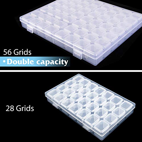 SGHUO 5 Pack 56 Grids Diamond Painting Boxes Organizer Plastic 5D Diamond Embroidery Storage Box with 400pcs Label Stickers for Sewing, Nail Diamonds, Diamond Painting Accessories