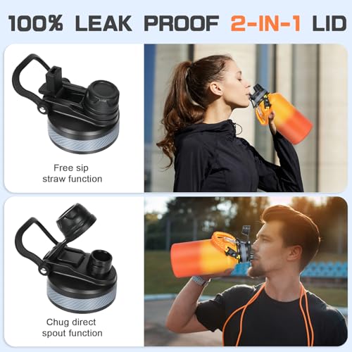 Image of GAZLEMHO Insulated Water Bottle 64 oz, Half Gallon Water Jug Cold 48H, BPA Free Stainless Steel Bottles with Straw /Chug 2-in-1 Lid, Bag, Paracord Handle, Silicone Boot, Sports Gym School Metal Flask