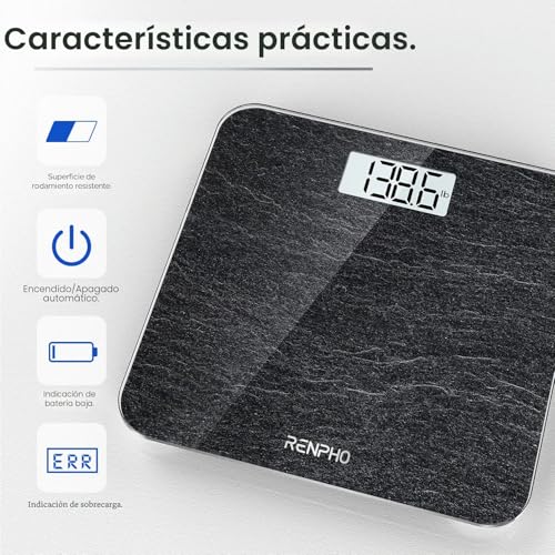 Miniatura 2 de Renpho Báscula De Baño Con Sensores De Alta Precisión, Báscula Digital Para Personas Con Tecnología Step-On, Báscula De Peso De Cristal De Seguridad, Mármol