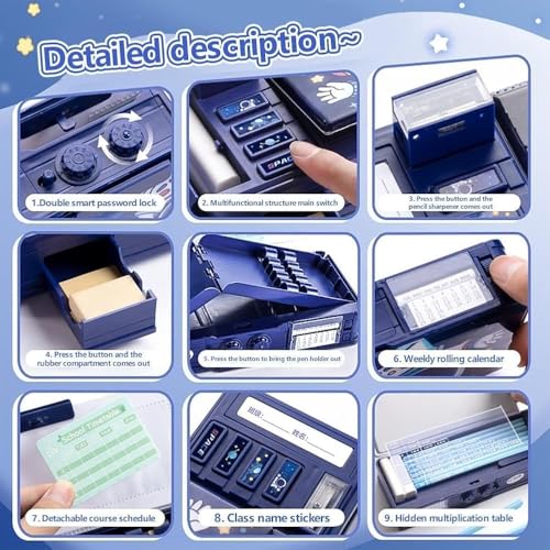 Image of Plastic Galaxia Multifunctional Space Password Lock Double Sided Compass Box For Kids, Pencil Box For Boy & Girl, Space Astronaut Theme Pencil Case Return Gifts For Kids, blue