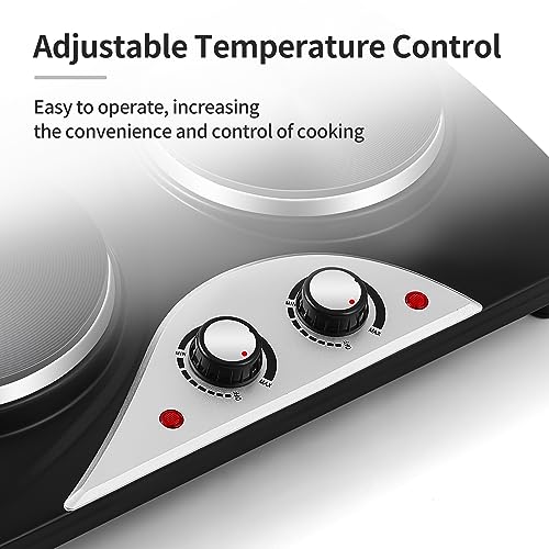 CUSIMAX Electric Hobs, 2500W Electric Hot Plates for Cooking Portable Hob, Cooktop Table Top Hob with 2 Cast Iron Double Hot Plate with Dual Temperature Control, Black Stainless Steel - Image 3