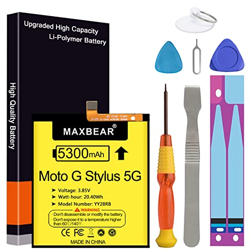 Image of MAXBEAR Moto G Stylus 5G Battery, (Upgraded) 5300mAh 3.85V Li-Polymer Replacement Battery for Motorola Moto G Stylus 5G 2021 MD50 XT2131 with Repair Tool Kit