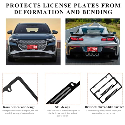 Image of 2 PCS Flag License Plate Frame, American Flag Patriotic Stainless Steel Auto Plate Cover, Vintage US Rust-Proof Vehicle License Plate Holder, Universal Car Accessories (Black)