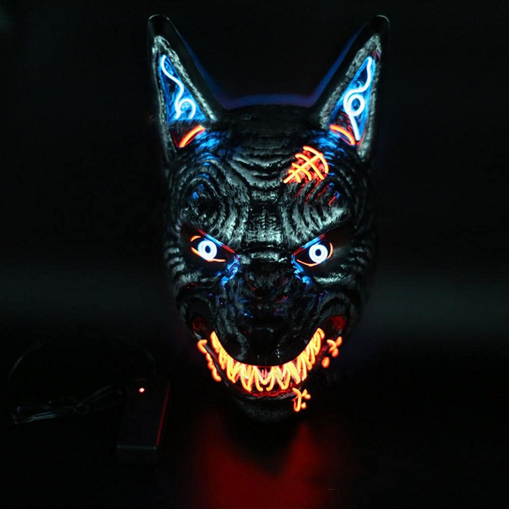 LED Luminous Wolf Head Cover Scary Halloween Face Mask with 3 Light Modes for Cosplay Party Carnival Christmas