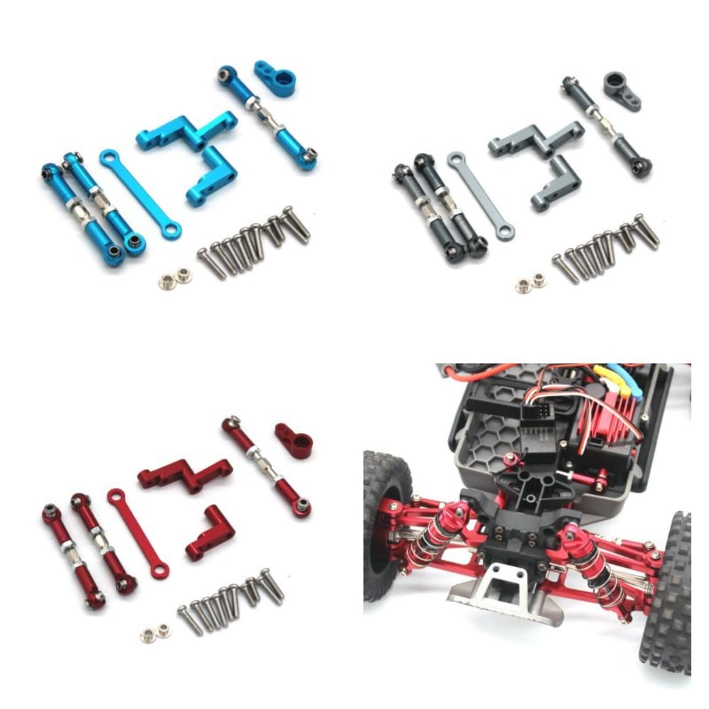 RWLZLB Steering Assembly, Tie Rod, Servo Arm Kit, Metal Upgrade Spare Parts Accessories for Hyper Go H16BM H16GT H16DR H16PL MJX 16207 16208 16209 16210 H16 1/16 Model RC Car (Red)