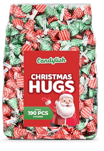 Christmas Hugs Milk Chocolate, 2 LB Bulk Candy (Approx. 190 Pieces) – Festive Red, Green, and...