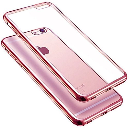 Funda iPhone 6/6S [Marco Color Rosa] [Efecto Metálico] [Liquid Crystal] [Silicona TPU Flexible] [Transparente] [Protección Grosor Fino]