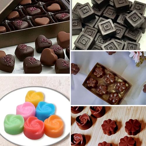 Image of Moldberry Silicone Chocolate Moulds Set of 4 | 15-Cavity Heart, Rose, Square & Flower Shape Molds for DIY Homemade Chocolates, Jelly, Candy & Gummies | Non-Stick Silicone Baking Mould |
