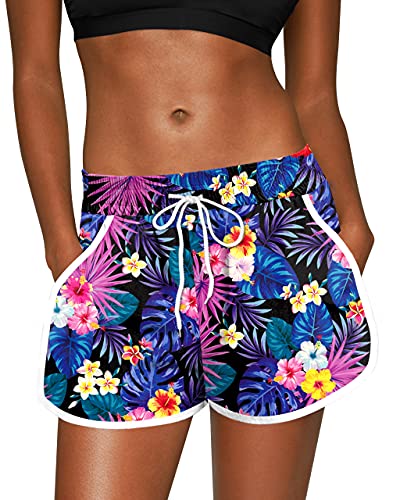 Image of For G and PL Women Summer Floral Beach Boardshorts with Pockets Swim Trunks