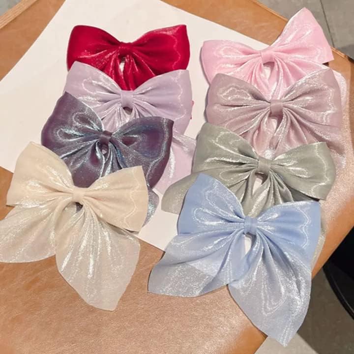Silky Satin Hair Barrettes Shade Bow Clip for Women | Bow Hair Slides Metal Clips French | Barrette Long Tail Soft Plain Color Bowknot Hairpin Holding Hair (Pack of 5 Random Color)