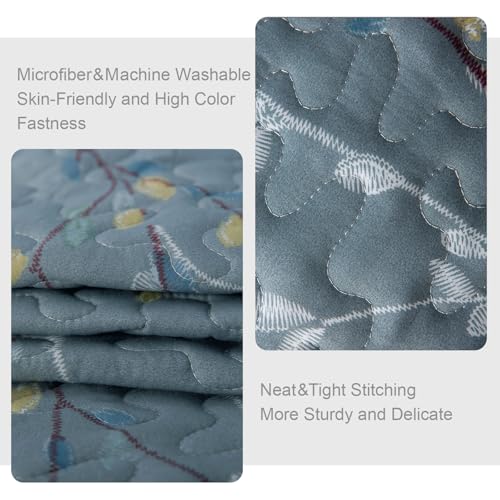 Exclusivo Mezcla Reversible Boho Quilt Set Queen Size, 3 Pieces Flowers Blue All Season Bedspreads, Ultra Soft Floral Coverlet Bedding Set with Printed Pattern (1 Quilt, 2 Pillow Shams)