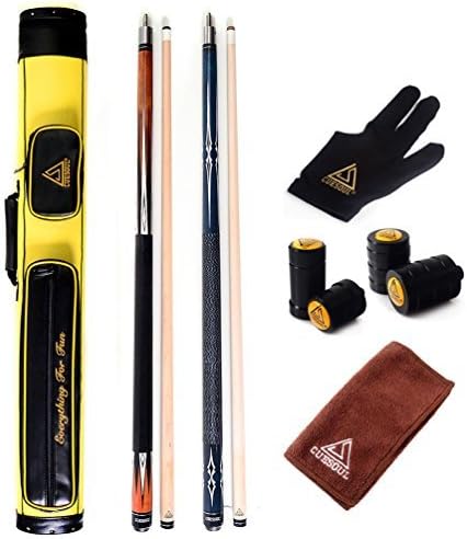 CUESOUL House Bar Pool Cue Sticks,Two Cue Sticks + 2x2 Pool Cue Case Hard