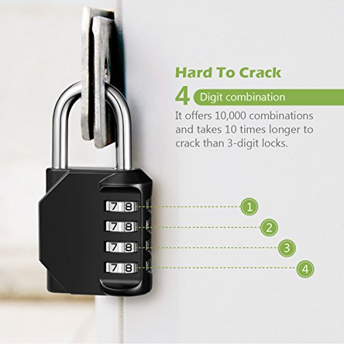 Keekit 4 Digit Combination Lock, Set Your Own Combination Padlock, Waterproof Gate Lock For School, Employee, Gym & Sports Locker, Case, Toolbox, Fence - Metal & Plated Steel, 2 Pack - Black #TOP2
