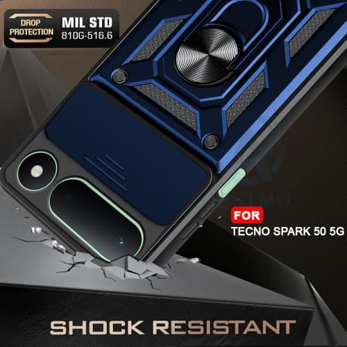 Image of AESTMO Tough Armor Tecno Spark 50 5G Bumper Back Case Cover | Ring Holder & Sliding Camera Shield Cover | 360 Degree Protection Back Case Cover for Tecno Spark 50 5G (Blue)