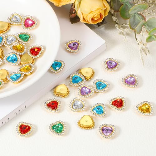 Diamantes de imitación de corazón de 16 mm para coser ropa con base de metal y lentejuelas 5