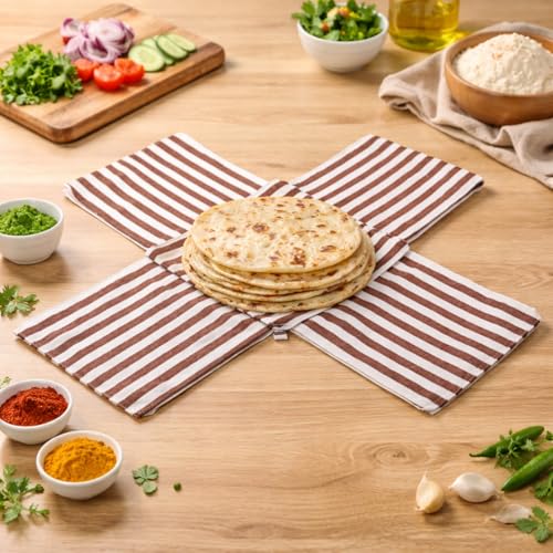 Image of Set of 2 Cotton Double Layer Roti Clothes Wrap with Flaps Muslin Cloth for chapati for hot case Kitchen Chapati Cloth wrap roti Cloth (2, Brown)