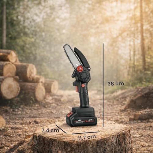 Image of Cordless Mini Chainsaw 6 Inch, 48V Rechargeable Handheld Electric Chain Saw with 1 Battery, Charger & Accessories for Wood Cutting, Tree Branch Pruning and Garden Use