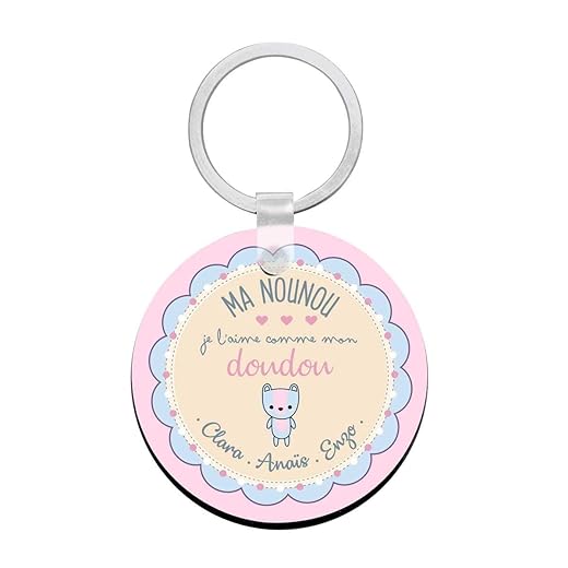 Porte clés à personnaliser "j'aime ma NOUNOU"