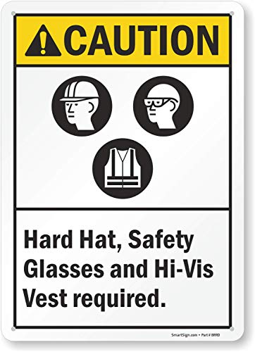 Panneau Hard Hat Safety Glasses Required de 25,4 x 35,6 cm pour chantiers