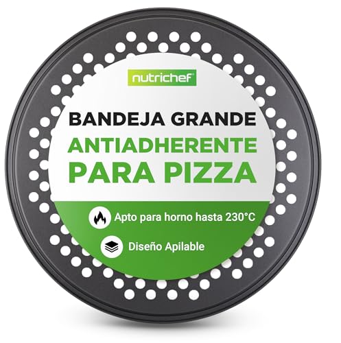 NutriChef molde pizza horno, Frescas y congeladas, Antiadherente, Orificios de ventilacion, Acero al carbono, 12.8”