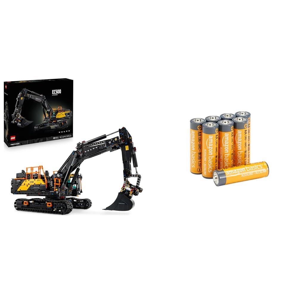 LEGO Technic Escavatore Volvo EC500 Hybrid - Kit di Modellismo da Costruire per Adulti - Veicolo da Cantiere Motorizzato con Braccio e Cingoli Mobili + Amazon basics confezione da 8 AA