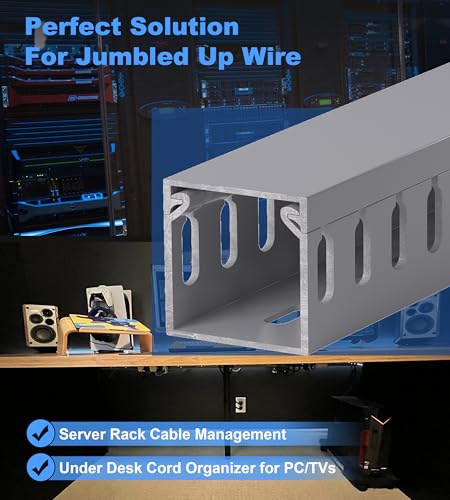 Image of 1.6 inchH x 1.6 inchW Cable Raceway, 99in Under Desk Wire Management Channel, Grey