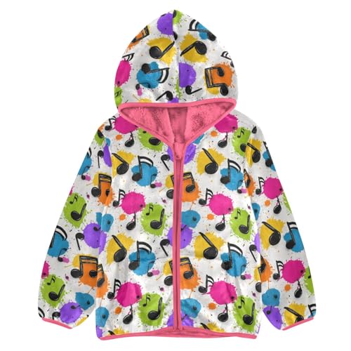 Musical Notes Toddler Fleece Jacket Baby Girls Hooded Zipper Long Sleeve Thick Warm Outerwear 3-10 Years